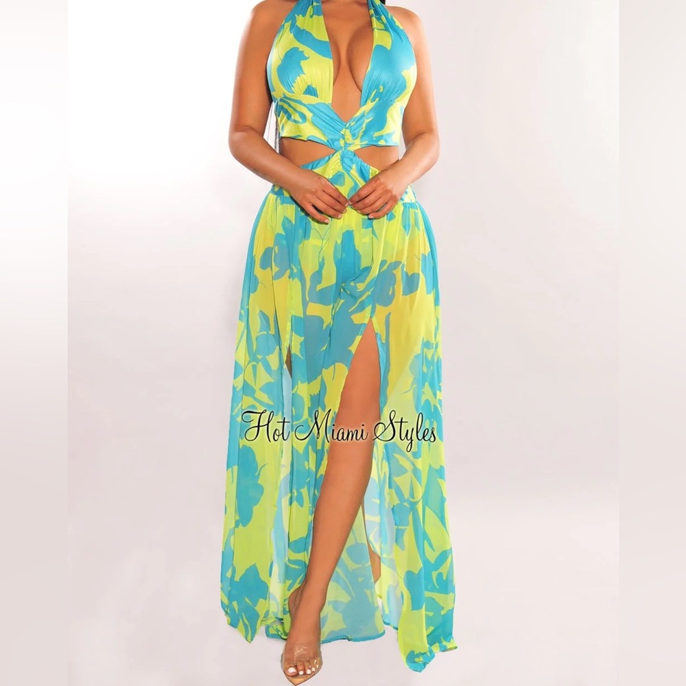 Lime blue Halter Dress